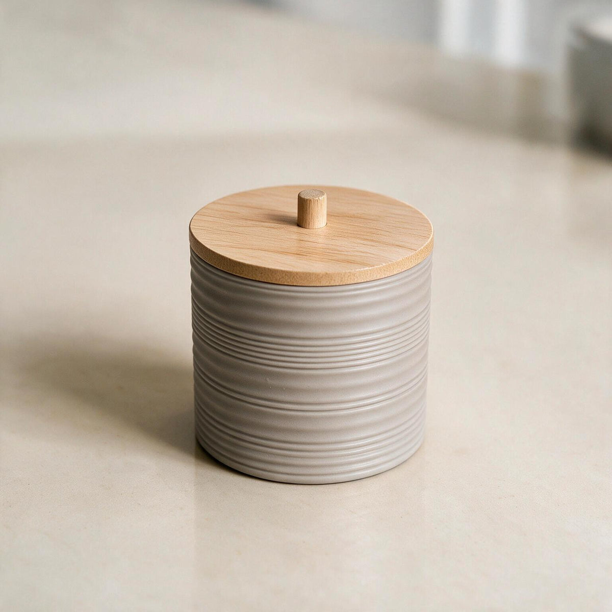 Bathroom Accessories Set with Bamboo Lids – 8 Pieces