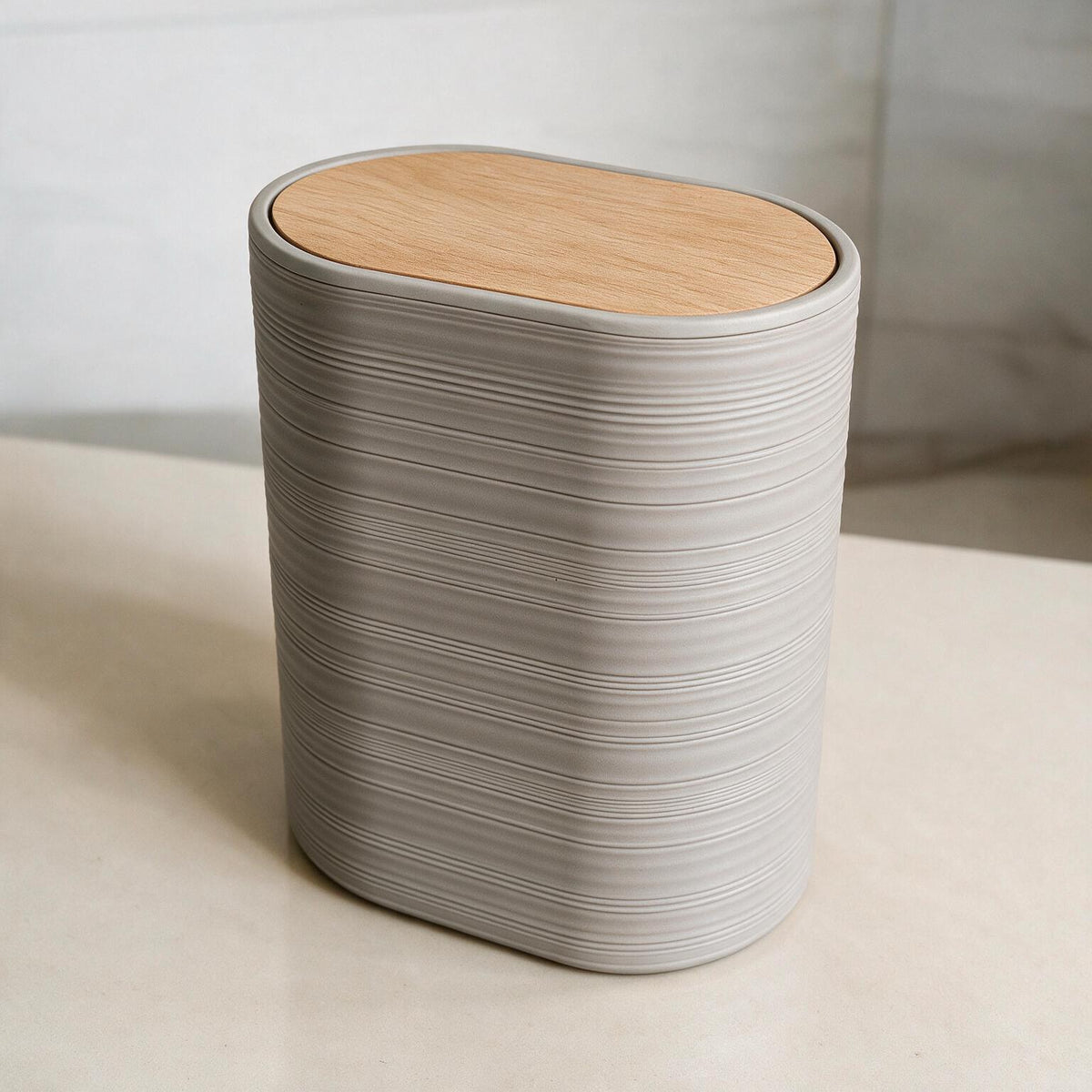 Bathroom Accessories Set with Bamboo Lids – 8 Pieces