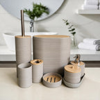 Bathroom Accessories Set with Bamboo Lids – 8 Pieces