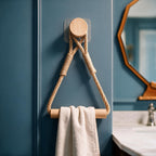 Boho Jute Rope Towel Holder with Wooden Bar – No Drill