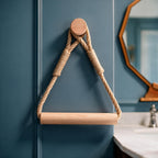 Boho Jute Rope Towel Holder with Wooden Bar – No Drill
