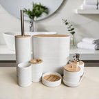 Bathroom Accessories Set with Bamboo Lids – 8 Pieces