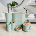 Bathroom Accessories Set with Bamboo Lids – 8 Pieces