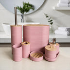 Bathroom Accessories Set with Bamboo Lids – 8 Pieces