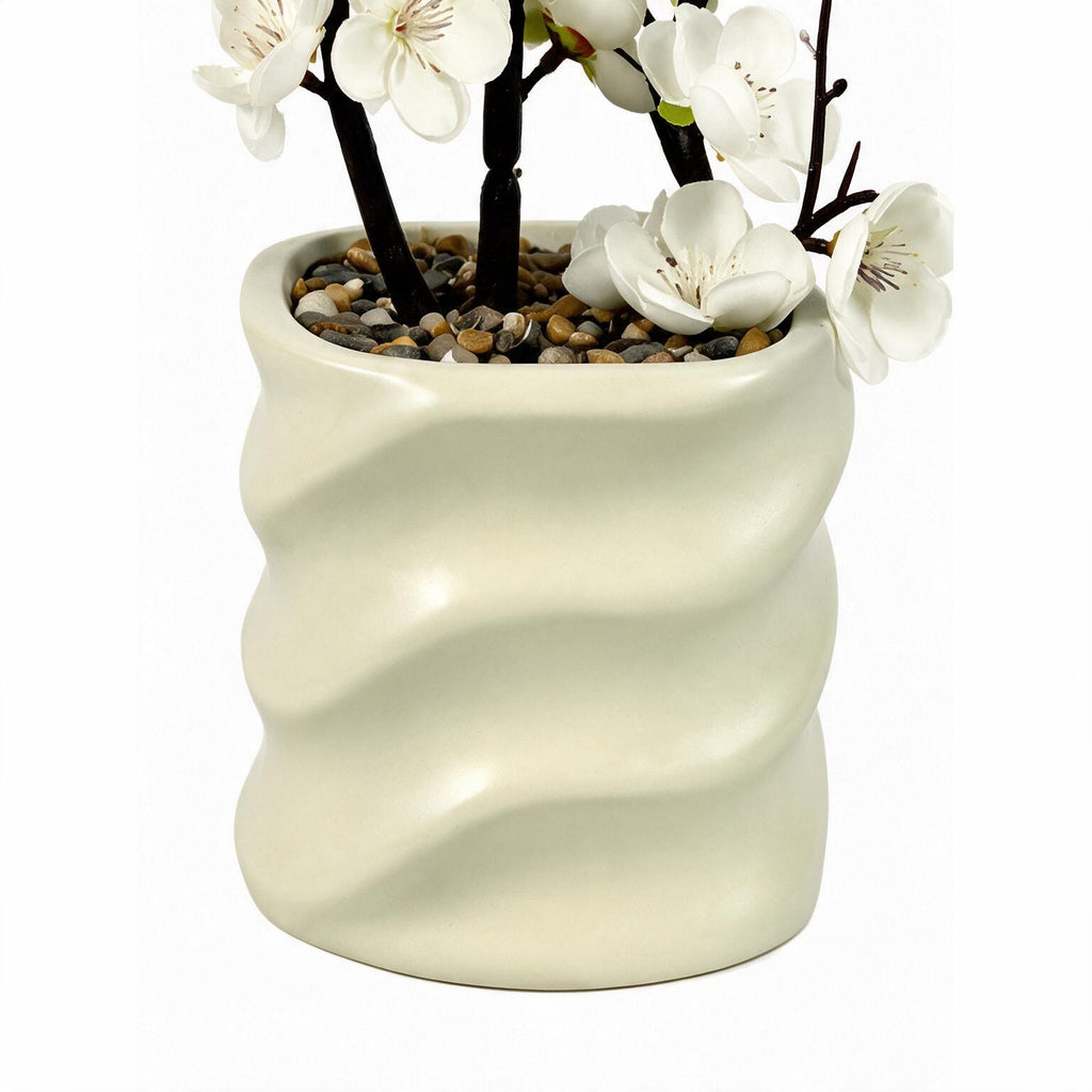 Artificial White Cherry Blossom Plant with Square Pot