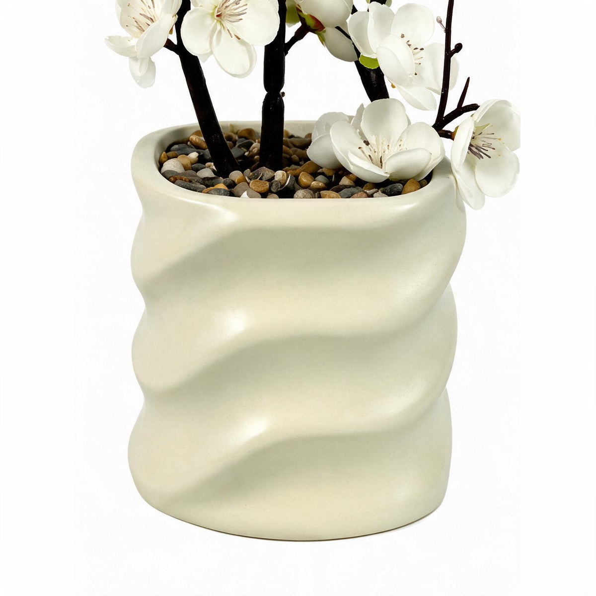 Artificial White Cherry Blossom Plant with Square Pot