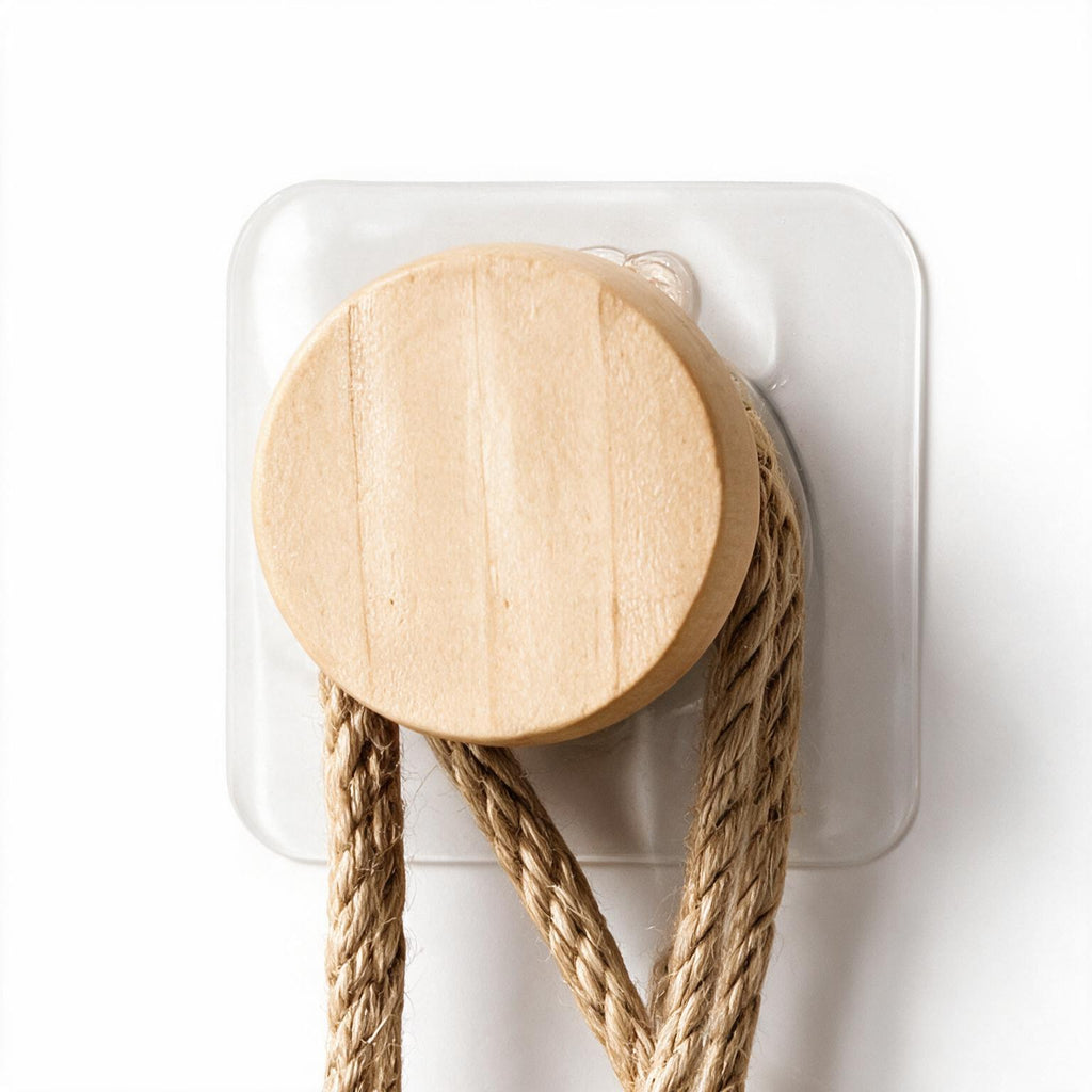 Boho Jute Rope Towel Holder with Wooden Bar – No Drill