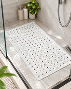 White non-slip shower bath mat in bathroom