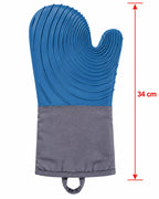 Blue silicone oven mitt with fabric cuff 34 cm