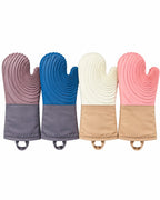 Silicone oven mitt in gray blue cream and pink