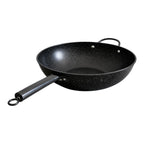 Vallena professional granite-coated fryer with a black speckled finish, long handle, and side helper loop.