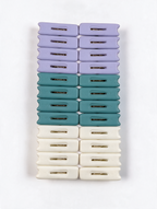 Assorted laundry clothes pegs set on white background