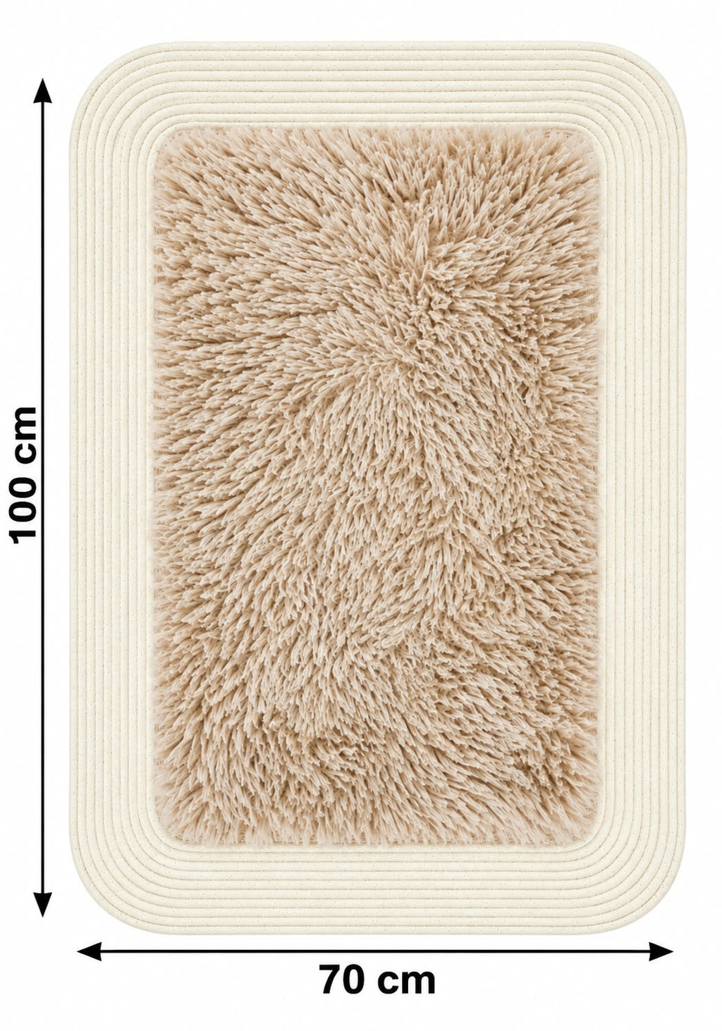 Rectangular furry rug in beige, 100 x 70 cm