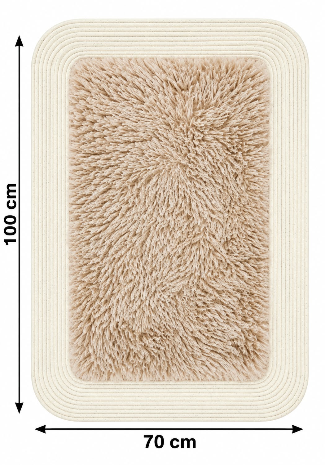 Rectangular furry rug in beige, 100 x 70 cm
