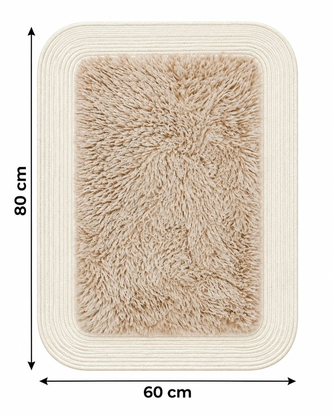 Rectangular furry rug in beige, 80 x 60 cm