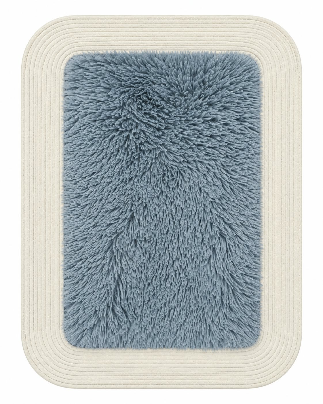 Rectangular furry rug in blue on white background