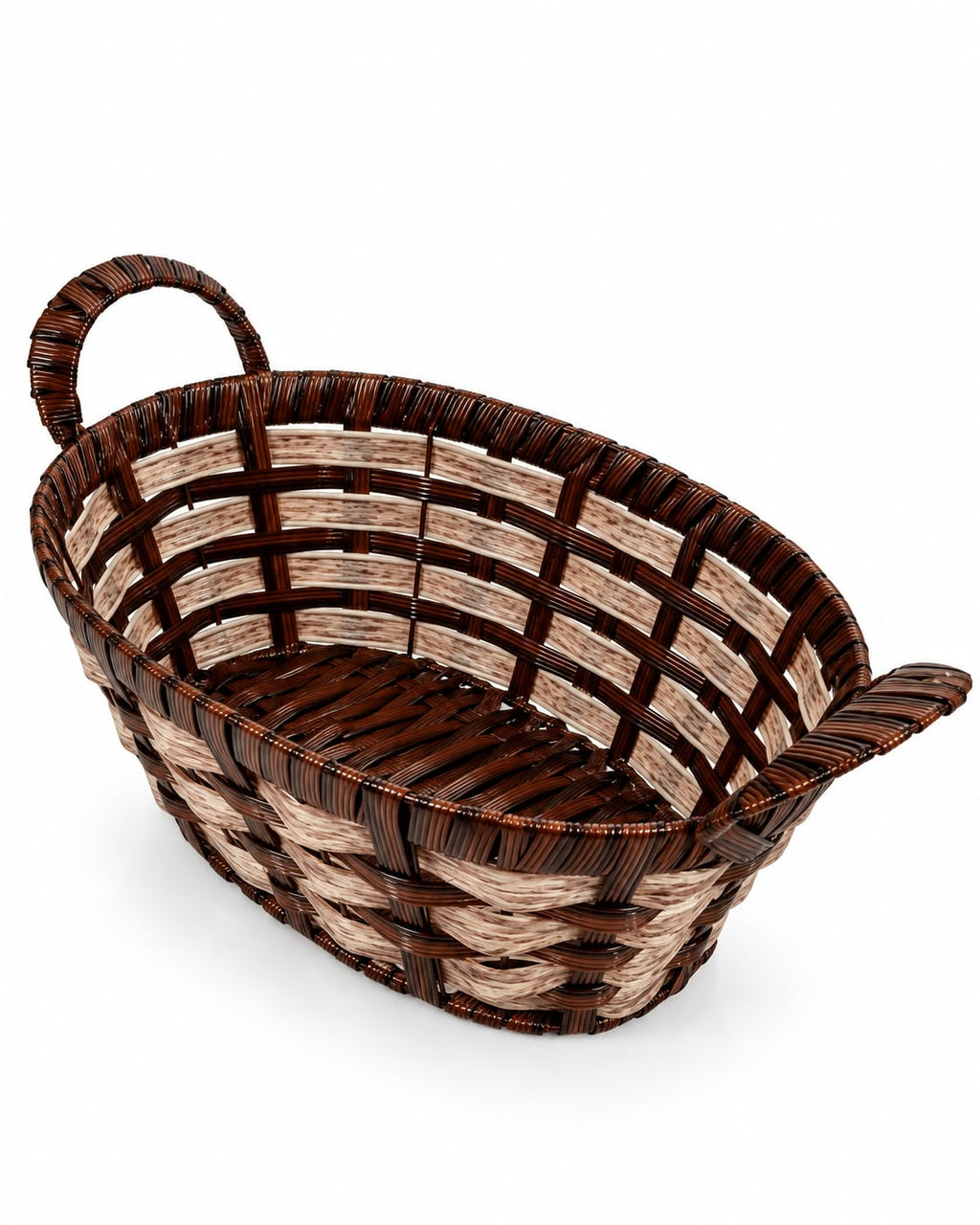 Woven bread and serving basket angled view