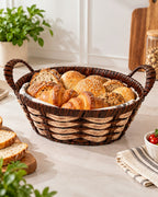 Woven bread basket with assorted bread