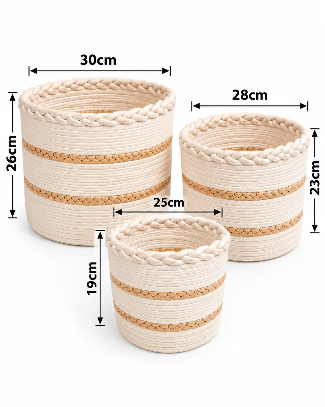3-piece woven storage basket set dimensions
